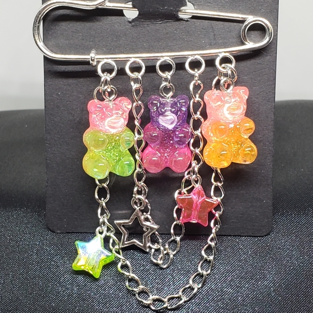 Handmade Glitter Gummy Bear Safety Pin Brooch